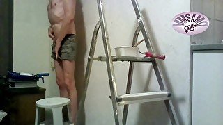 recorded webcam session with wall painting ends in a horny moaning cumshot 1 of 3