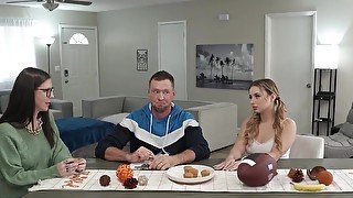 Hot cheerleader gets her twat destroyed after family dinner