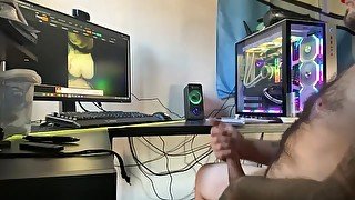 Boyfriend jerking off while watching porn