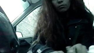 Girls blowing his little cock in the car