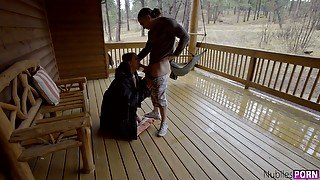 Naughty girlfriend Anya Olsen gives a great blowjob on the porch