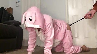 Bunny onesie spanked and fucked by bear