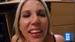 Adding the fourth cum to her face for the night