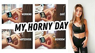 MY HORNY DAY: morning big nipples, weeting in cafe, anal licking at artschool, ass fuck at home