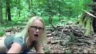 Blonde suck Fat man in Forest