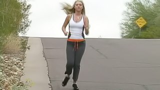 Gorgeous Blonde Taking A Jog In Sport Shoes Fondles Her Tits