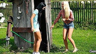 Bailey Ryder and Victoria Puppy are eating each other's holes outdoor