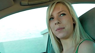 Picked up blonde shows off her tits and gives blowjob