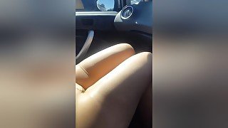 Shameless Amateur Girlfriend Putting Her Sexy Pantyhose On In The Car