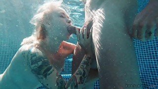 Horny guy licks wet pussy of Arteya and fucks her in the pool