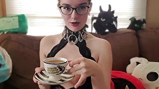 Goth Girl JoI while sipping a cup of tea and smoking - IzzyHellbourne