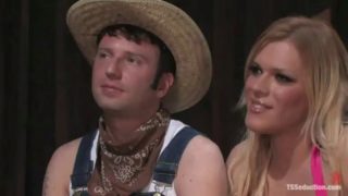 Manly cowboy gets fucked in the ass after bj by blond tranny