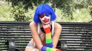 Frown clown Mikayla free cum on mouth from stranger dude