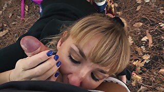 Outdoor Blowjob. Stalker Karina Suck A Dick To A Guard At An Abandoned Camp