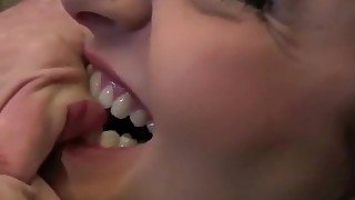 when her teeth sinks..he screams