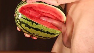 water melon jizz - pounding a melon and cumming - Gay