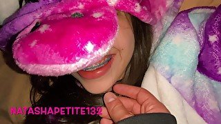 TABOO - My princess wears dinosaur pajamas, I record her beautiful pink pussy and sucks a big dick