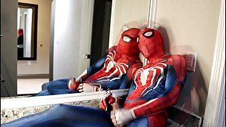 spiderman insomniac hotel jerk off and cum