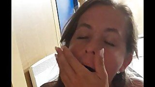 Cheating on my Husband, sucking Dick of my Boss after work with cum on face