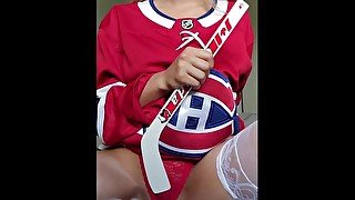 fan gets herself off with hockey stick - scarlet winters