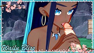 Nessa deepthroats cock and swallows cum. (Pokemon Hentai)