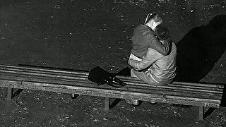 My buddy spied on cute amateur couple petting each other on the bench