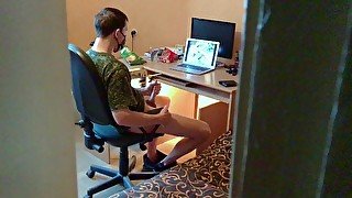 Straight army guy secretly watching gay porn