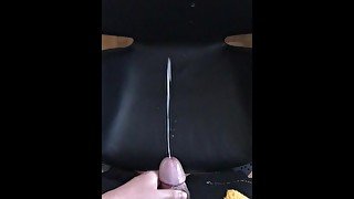 Injured cock cums on leather chair with cumsound