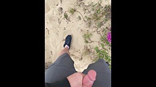 Finding the perfect place to cum at the beach in the dunes…Cum with me, you horny little slut!