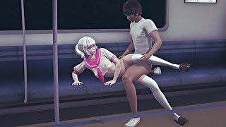 Schoolgirl pussyfucked on train seat