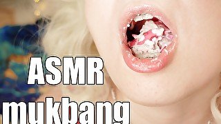 ASMR mukbang in braces, icecream eating mouth fetish