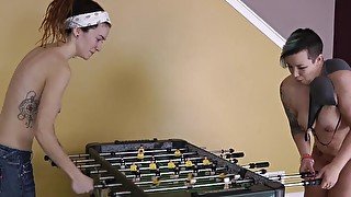 2 Cuties Play a Game of Strip Foosball