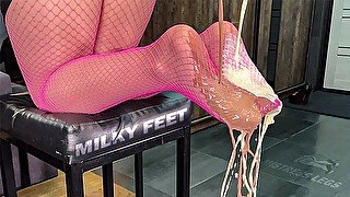 Milk Pouring On My Sexy Nylon Feet In The Pink Fishnets