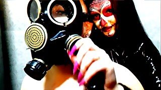 Halloween is coming! Creepy video of a gas mask fetish in the shower.