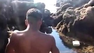 Tunisian twink wanks his BIG Arab dick near the beach