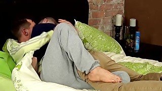 Bottom dude strokes his dick while riding his hung lover