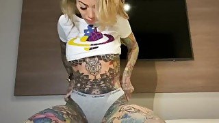 Tattooed tits and big lips Becky Holt stripping