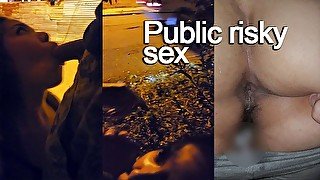 Public sex. She sucks my cock on street. Anal on terrace of building. Part 2-2