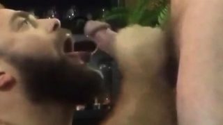 Bearded guy suck and swallow