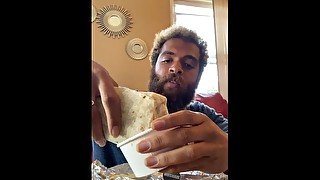 Rock Mercury Eats Vegan burrito from Door Dash Mas Veggies Taqueria