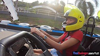 Big fake tits amateur Thai teen go karting and sex with her boyfriend