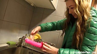 Young pretty chick Vlada B is playing with favorite pink dildo toy