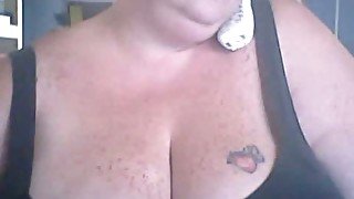 White trash BBW mommy talks with her hubby and shows me her rack