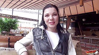 Shy college girl pickup and fuck at street casting