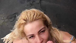 public dark beach fuck with big ass blonde teen creampie and blowjob