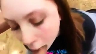 Fucking a teen girls mouth in public park and she swallows