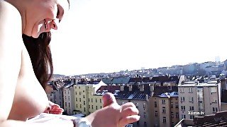 Andrea Dipre outdoor blowjob on the roof in Prague