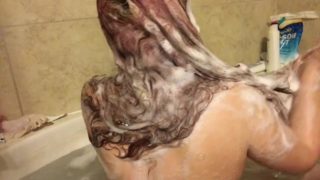 Long Hair Washing Shampoo Fetish Bubble Bath Sexy Back Soapy Hair Redhead