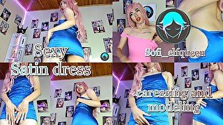 Changing and modeling a satin dress