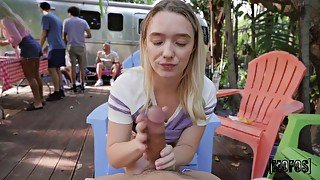 Barbecue Facial For Frisky Blonde Stunner